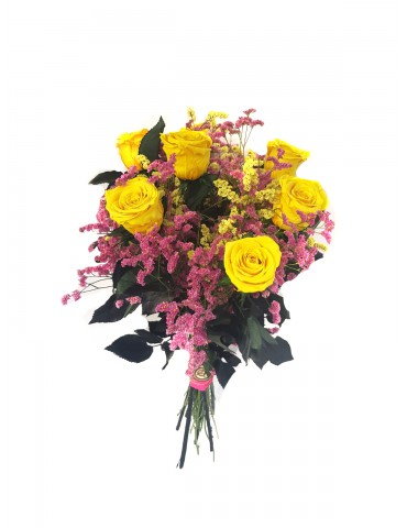 Bouquet con Rose Gialle Stabilizzate